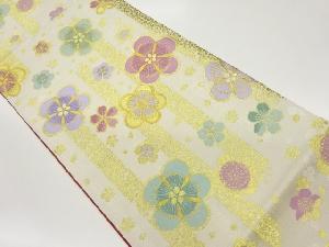 縞に梅・桜模様織出し袋帯